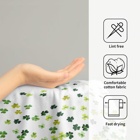 Mweet Set 2, Green Clover Shamrocks Hand Towels of Irish Lucky St. Patrick's Day Microfiber Absorbent Kitchen Bathroom