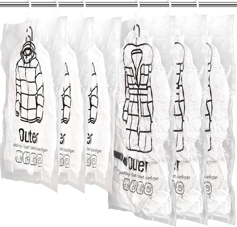 meetall 6Pack Hanging Vacuum Storage Bag Reusable Space Saver Compressed Bag with Hangers.3pcs