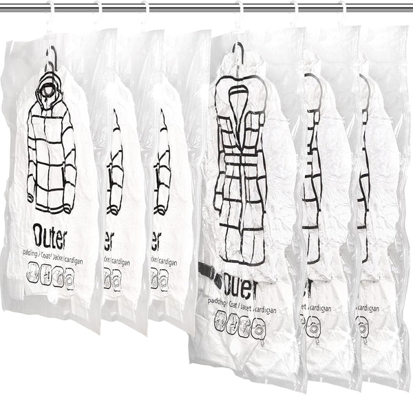 meetall 6Pack Hanging Vacuum Storage Bag Reusable Space Saver Compressed Bag with Hangers.3pcs
