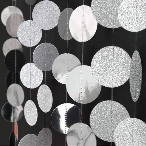 Cheerland Glitter Silver Circle Dot Garlands - Metallic Silver Party Decorations for Wedding, Birthday