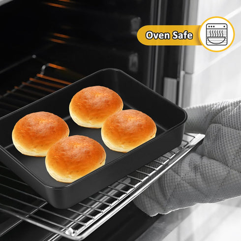 TeamFar Lasagna Pan, 9.4 x 7 x 2 Inch Stainless Steel Deep Baking Pan for Toaster Oven, Black Non-Stick