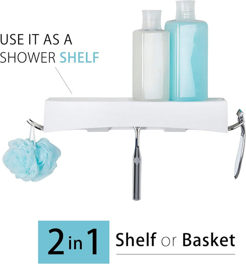 Better Living Clever Flip Shower Shelf, Wall Mounted Shower Caddy Organizer, 16.88" x 4" x 2.88", White, No Drilling