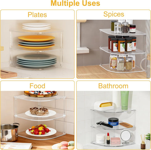 Countertop Acrylic Plate Organizer for Cabinet Kitchen Corner Clear Cabinet Organizer for Paper Plate and Bowl Dishes