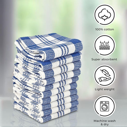 Shop LC Kitchen Towels Dish Cloths | Set of 24 | 100% Cotton | 12 x 12 Inches | Blue Checkered Pattern