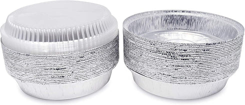 Mr Miracle Pack of 40 Disposable Aluminum Foil Pans with Clear Lids, 7 Inch Circular Pans for Baking