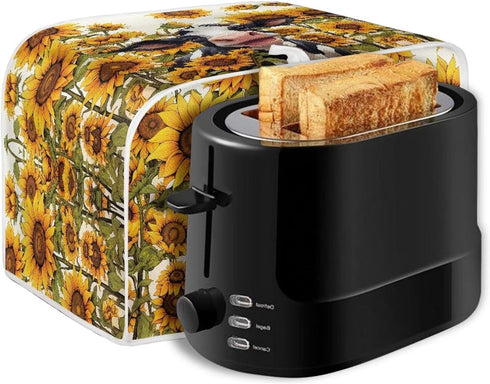 Sunflower Cow Printed Toaster Cover, 4 Slice Anti Fingerprint Oven Dust Cover for Small Kitchen Appliances