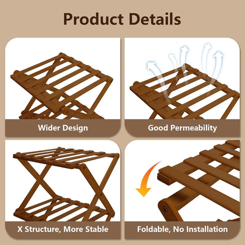4 Closet Tier Natural Bamboo Shoe Rack,Foldable Space Saving Shoe Storage Organizer,Easy Assembly & Strong Design Shoes