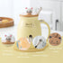 BigNoseDeer Ceramic Tea Cup with Infuser and Lid, Kawaii Cat Mug, Cute Gifts for Women, Girls (13oz)