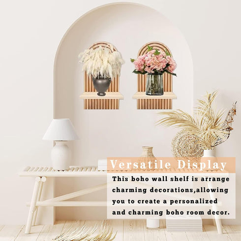 LIYAOLI Set 2-15 8.6 Inch Boho Wall Shelf of x Arched Wooden Hanging Shelves for Living Room & Bedroom - Mid-Century