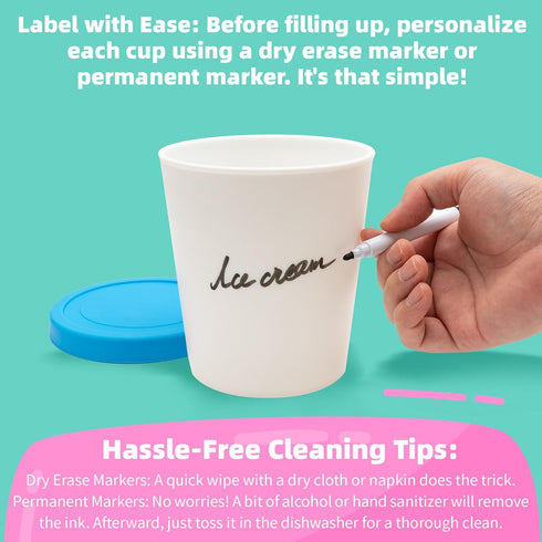 4 Pack Set (1 1 1 1 Belle&Beau Ice Cream Containers Quart Each) with Silicone Lids, Ideal for Homemade Ice Cream