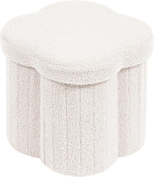 PINPLUS Storage Ottoman Cube Flower-Shaped Boucle Footrest Stool with Hidden Storage, Multi-Functional