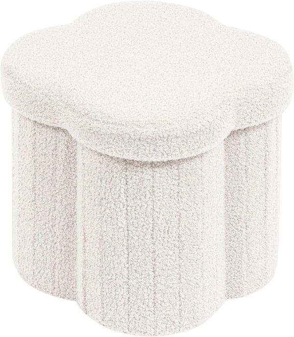 PINPLUS Storage Ottoman Cube Flower-Shaped Boucle Footrest Stool with Hidden Storage, Multi-Functional