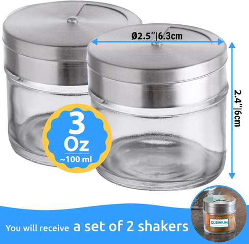 CUSINIUM 2-Pack 3oz Glass Spice Seasonings Shaker With Adjustable Lid by CUSINIUM