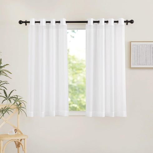 NICETOWN Airy Sheer Window Curtains, 54 inch Length, Solid Ivory Voile Sheer Texture, Set of 2