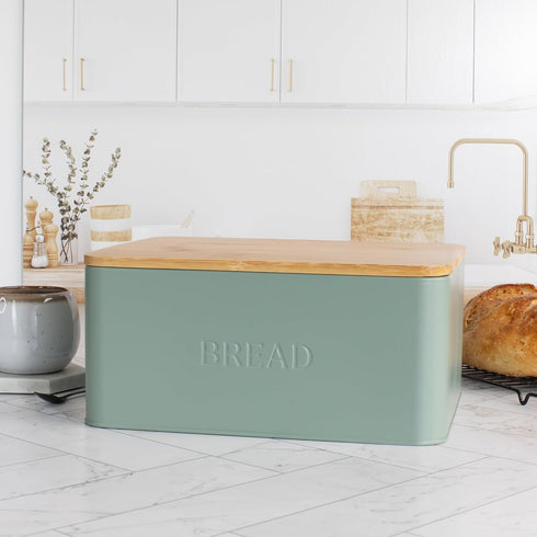Beautiful Bread Box With Wooden Lid For Your Kitchen Countertop - Spacious