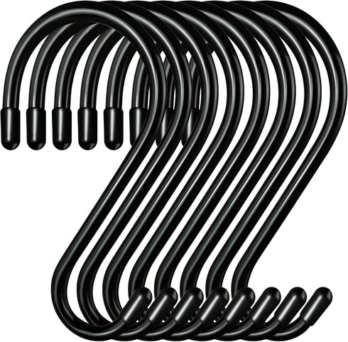 10 Pack Heavy Duty 5 Inch Large S Hooks for Hanging, Non-Slip Steel Metal Black Rubber S Hooks for Closet Plants