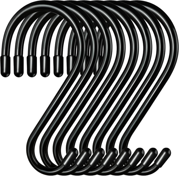 10 Pack Heavy Duty 5 Inch Large S Hooks for Hanging, Non-Slip Steel Metal Black Rubber S Hooks for Closet Plants