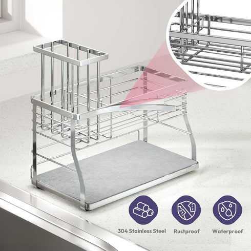 2 Countertop, SWTYMIKI Kitchen Sink Caddy Organizer, Tier Sponge Holder for Kitchen Sink with Instant Drying Stone