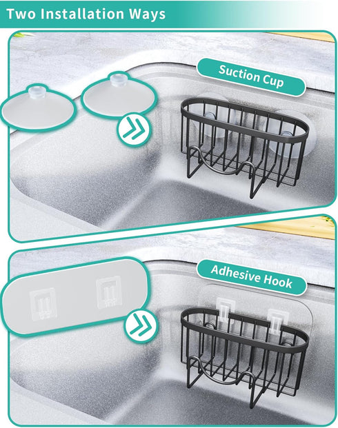 2 HapiRm Multifunctional Sponge Holder with Unique M-Shaped, Installation Methods Kitchen Sink Caddy Organizer
