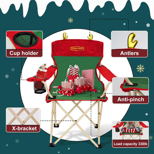 YOUNG WOOD Pinch 2 7 Portable Camping Chair Beach Chair Outdoor Foldable Chair, Included Mesh Cup Holder & Safety Lock