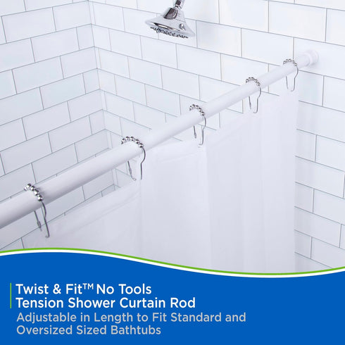 Kenney KN609C/10 Twist & Fit No Tools Camlock Tension Shower Curtain Rod, 42-72" Adjustable Length, White