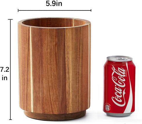 Acacia Wood Utensil Holder - 360° Rotating 7.2" Large Kitchen Utensil Storage Organizer for Countertops
