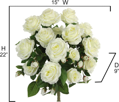 Admired By Nature 15 Head Artificial Flowers - Roses Bud Bush Spring Faux Flower Arrangement for Wedding Home Decor