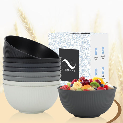 PYRMONT Wheat Straw Bowls, 26 OZ Plastic Reusable Unbreakable Soup Bowls, Set of 8, Dishwasher & Microwave Safe
