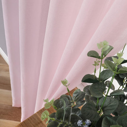 Tollpiz Sheer Curtains Set of 2 Panels | 54 x 63 inches Pink Linen Textured Light Filtering Voile Curtains for Living