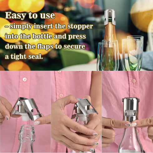 I-MART Pack of 6 Stainless Steel Champagne Stoppers - Prosecco & Sparkling Wine Bottle Stopper