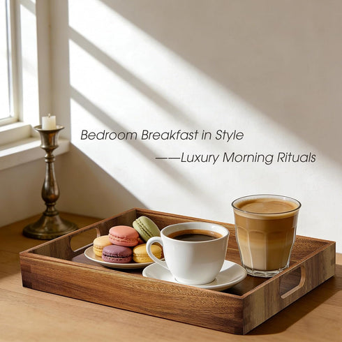 EdenDwell 2 Pack, Acacia Serving Trays - Acacia Wood Serving Platterss, Wood Serving Tray, Decorative Trays
