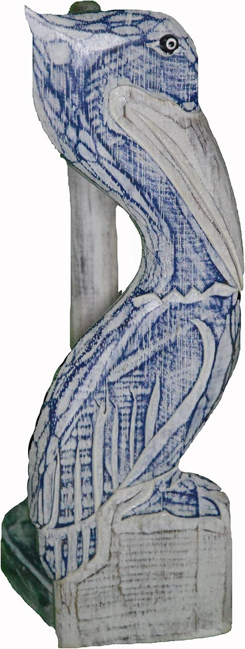 WorldBazzar Hand Carved Pelican Paper Towel Holder Wood Carving Nautical Statue Kitchen Gadget Sculpture