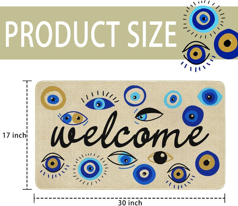 Evil Eye Doormat, Psychedelic Welcome Mat, Low-Profile Non-Slip Throw Rug for Indoor/Outdoor, 17 X 30 Inch