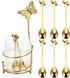 ELLDOO Coffee Spoon Set with 8 Gold Leaf Stainless Steel Spoons and Clear Glass Holder for Mixing