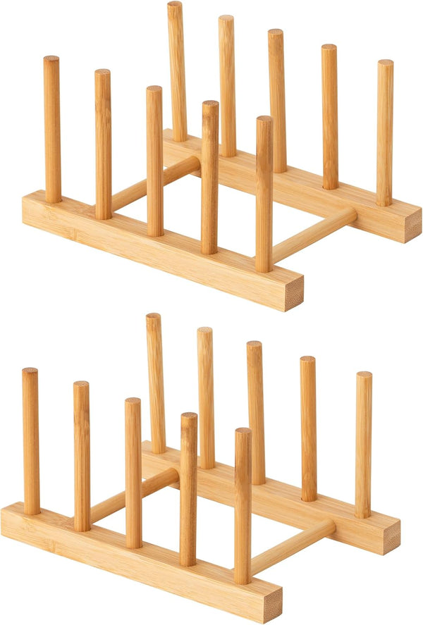 HBlife 2pcs Bamboo Dish Plate Bowl Cup Book Pot Lid Drying Rack Stand, Kitchen Organizer