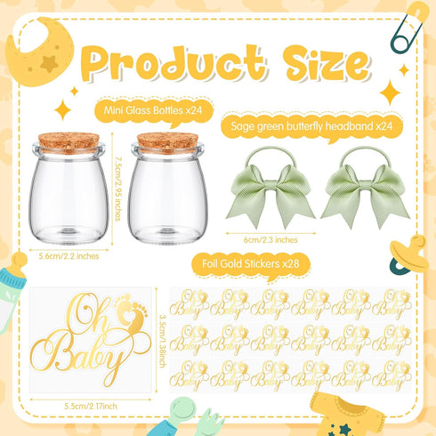Funnymoom 24 Sets 100 ml Baby Shower Bottles Favors for Guests Glass Milk Jar with Ribbons and Stickers Decorations