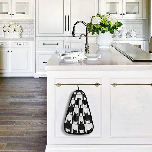 visesunny Black and White Cat Kitchen Dish Towel with Hanging Loop, Absorbent Hand Towel for Cleaning & Drying