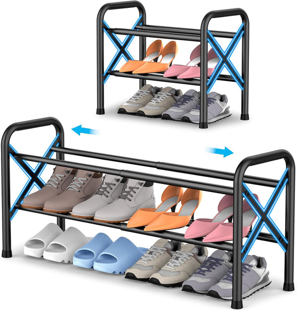 YEASHEIN 2-Tier Expandable Shoe Rack for Closet Floor, X-Frame Metal Small Shoe
