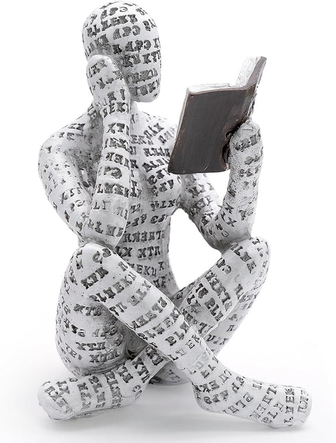 inheming Reading Figurine Bookshelf Decor, Creative Abstract Thinker Statue, Home Office Modern Shelf