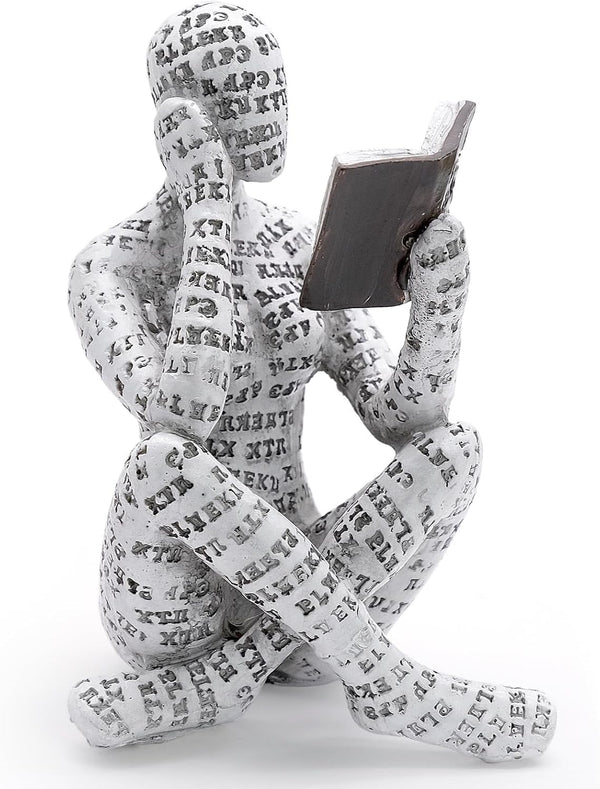 inheming Reading Figurine Bookshelf Decor, Creative Abstract Thinker Statue, Home Office Modern Shelf