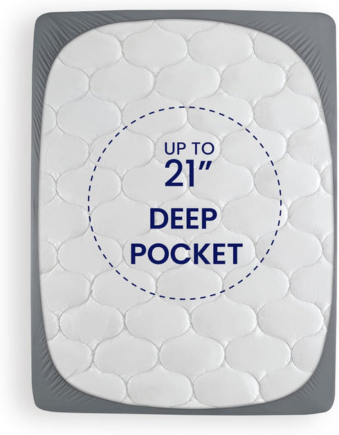 SLEEP ZONE King Mattress Pad, Cooling Breathable Fluffy Soft Protector, Stretches up to 21 Inch Deep, Grey