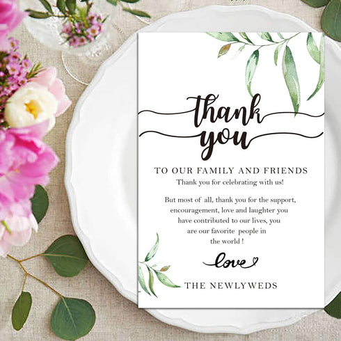 Giftideaworkshop 50 Wedding Reception Thank You Cards, Greenery Table Place Setting Cards, 4x6 inch