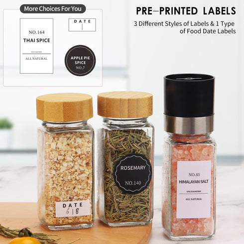 24-Pack 4 Oz Set Glass Spice Jars with Bamboo Lids, Clear Square Spice Containers with Airtight Seal, Spice Bottles