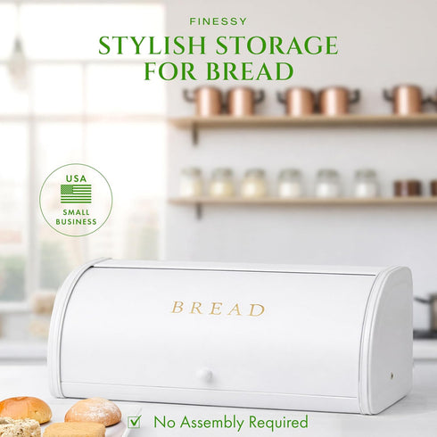 Countertop FINESSY Large Bread Box White for Pantry, Bread Box for Kitchen Stainless Steel, Breadbox Keeper for Fresh