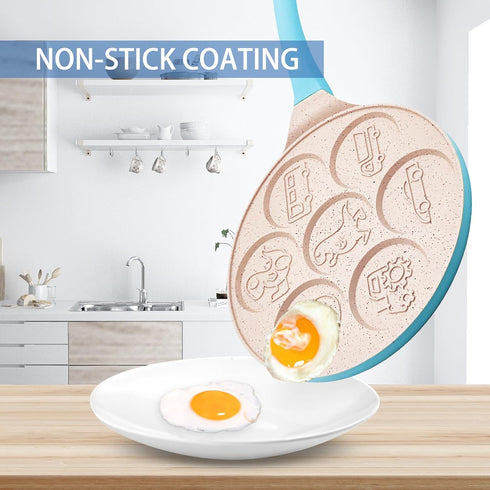 Dinosaur 7-Cup Egg Pan, Nonstick Pancake Pan for Kids, Cars Trucks Egg Cooker Mold for Breakfast Sandwiches