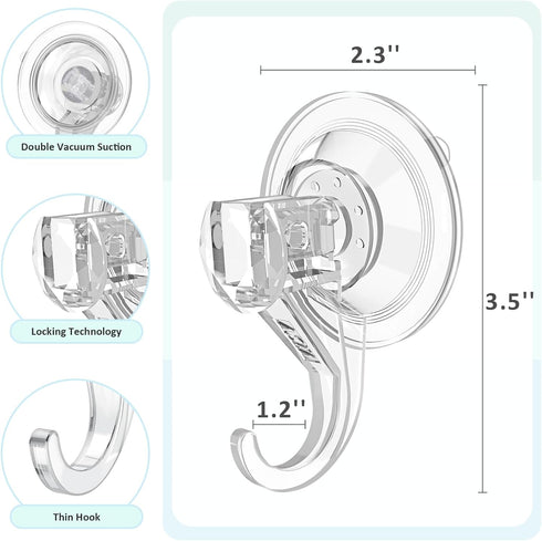 VIS'V Suction Cup Hooks, Small Heavy Duty Shower Suction Hooks, Removable and Reusable, Clear, 2 Pcs