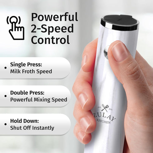 2-Speed 2000mAh Zulay Kitchen Rechargeable Milk Frother Handheld Lux - Powerful Motor, Waterproof, Battery - Drink