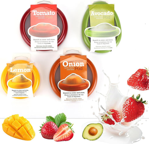 Set 4 Winb of Reusable Fruit and Veggie Savers - Ideal for Avocados, Tomatoes, Apples, Garlic, Onions, and More