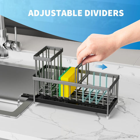 Countertop 304 9.25) Cisily Sponge Holder for Kitchen Sink, Sink Caddy Organizer with High Brush Holder, Kitchen