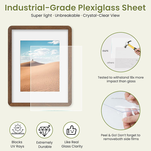 Dreamland 11x14 8x10, 11 14 Picture Frame with Mat for USA-Sourced Natural Oak Wood Photo Frames with Resistant